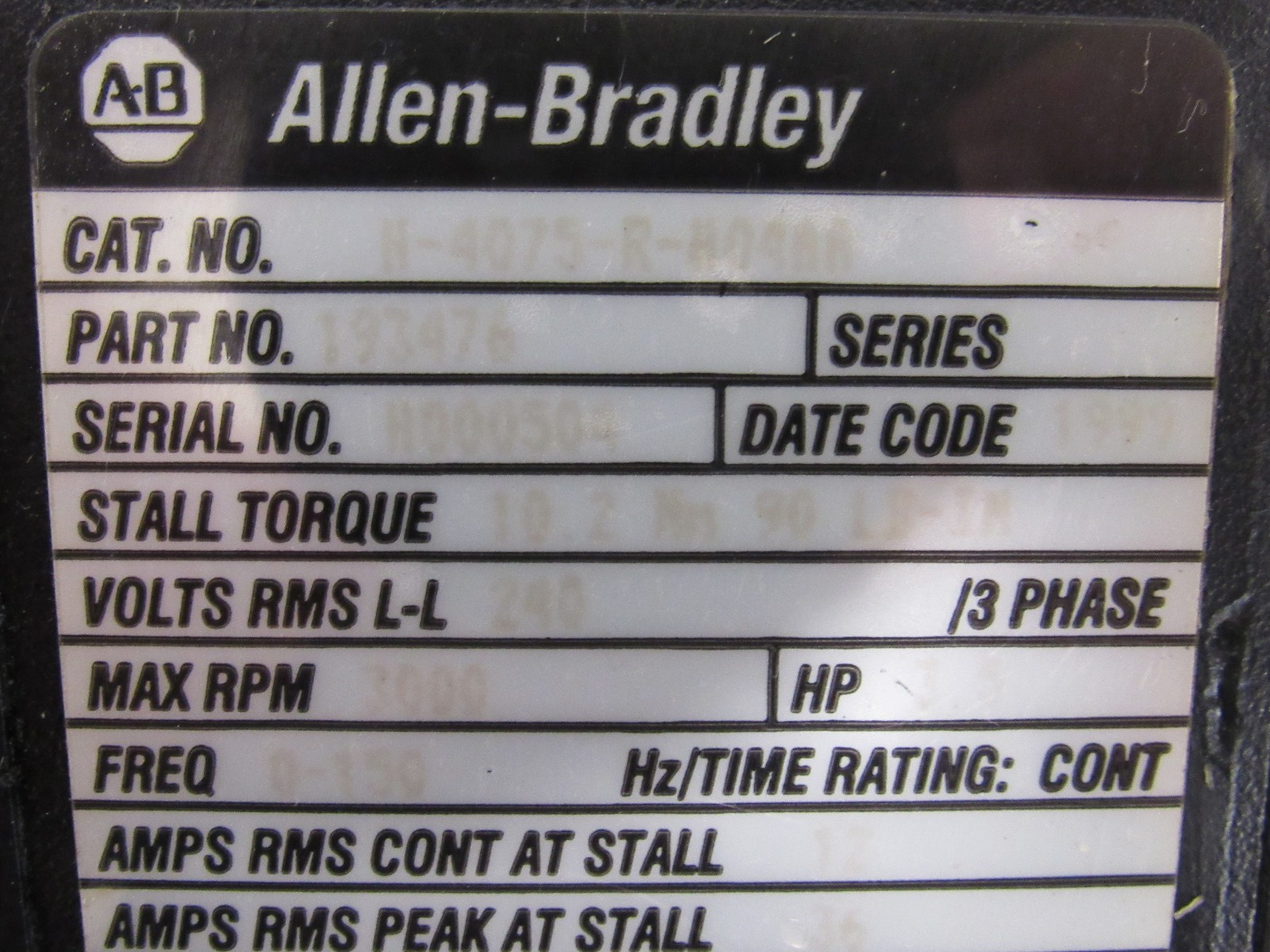 USED ALLEN BRADLEY H-4075-R-H04AA SERVO MOTOR 193476 H4075RH04AA - Image 4