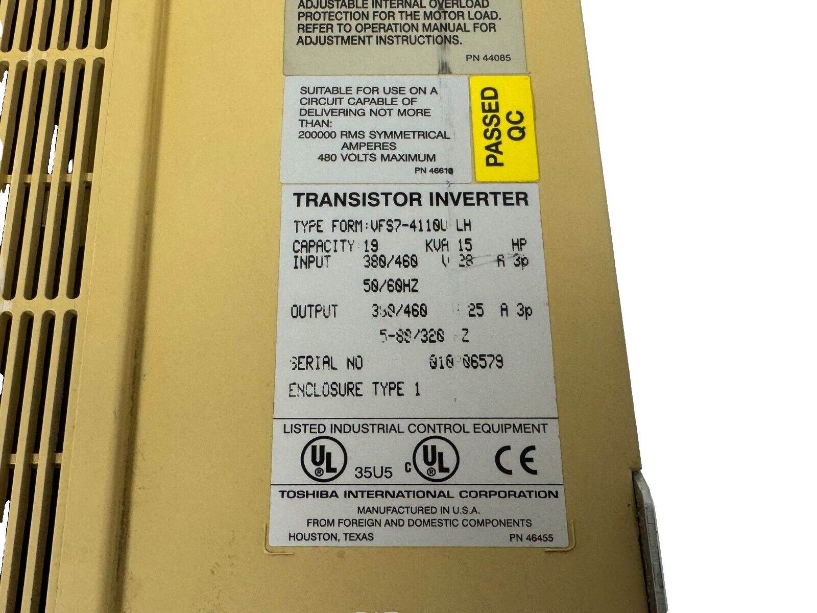 USED TOSHIBA VFS7-4110UPLH INVERTER DRIVE 15HP 3PH 380/460V - Image 5