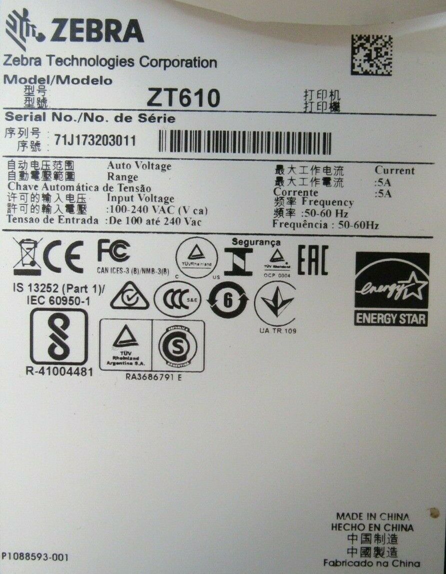 USED ZEBRA ZT610 LABEL PRINTER 300DPI ZT61043-T210100Z - SB