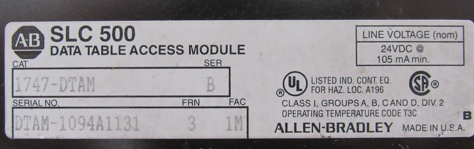 NEW ALLEN BRADLEY 1747-DTAM SLC500 DATA TABLE ACCESS MODULE SER.B 1747DTAM - Image 4