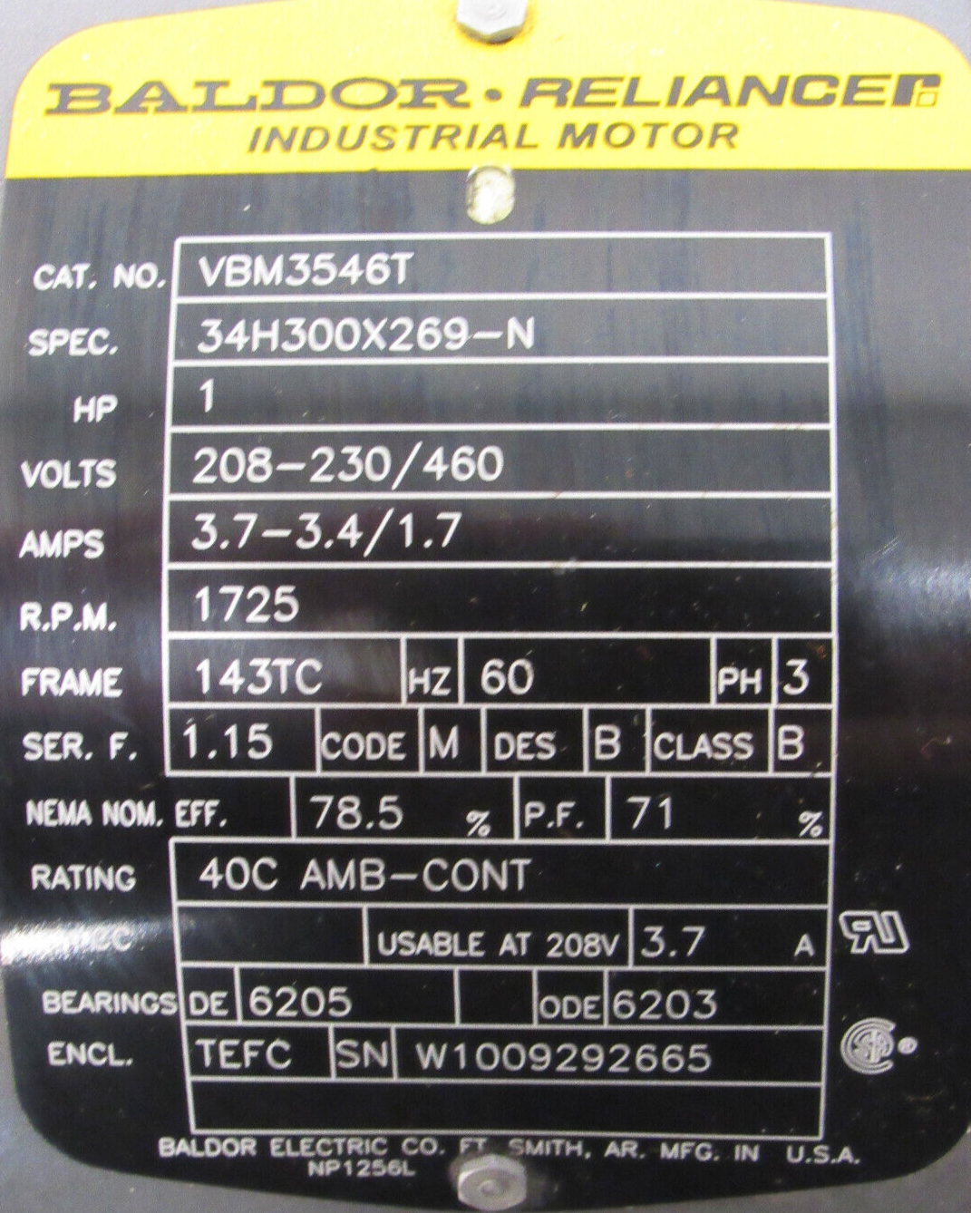 NEW BALDOR VBM3546T BRAKE MOTOR 1HP 1725RPM 143TC 208-230/460V 104817101BP - Image 6