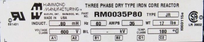 NEW HAMMOND RM0035P80 TRANSFORMER TYPE JR 600V - Image 5