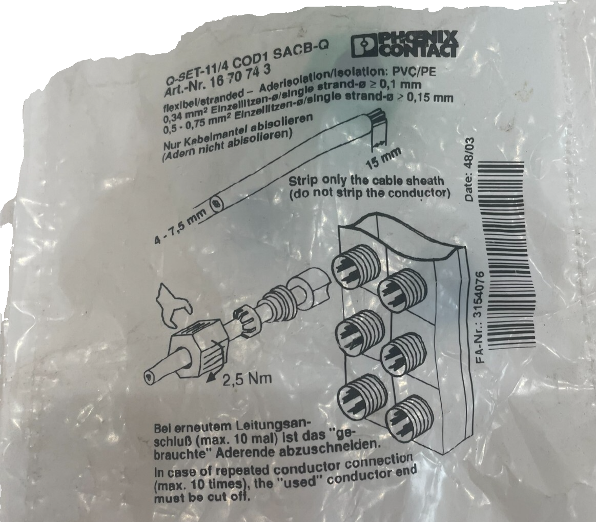 NEW PHOENIX CONTACT Q SET-11/4 COD1 SACB-Q SCREW CONNECTION SET QSET114COD1SACBQ - Image 3