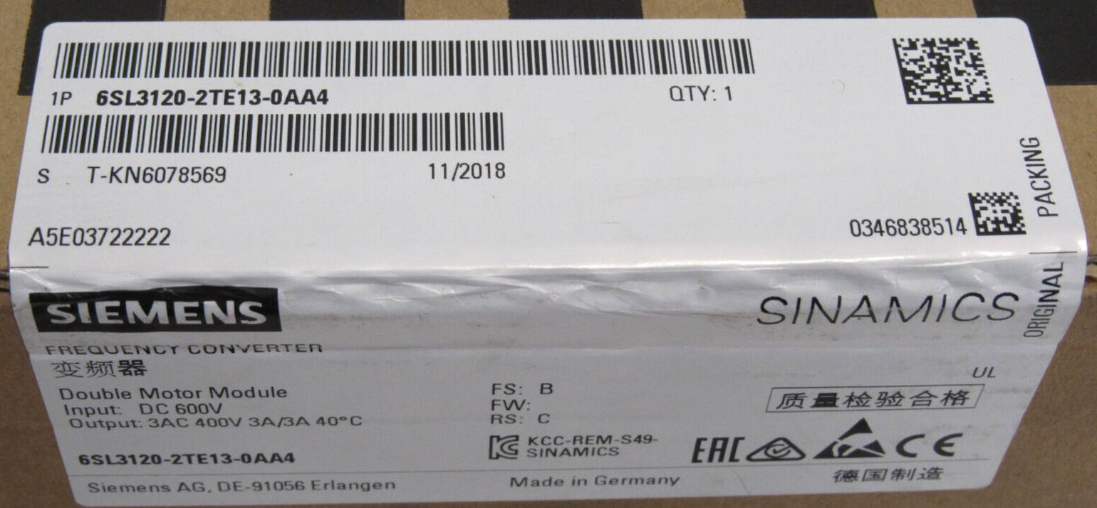 NEW SEALED SIEMENS 6SL3120-2TE13-0AA4 DOUBLE MOTOR MODULE 6SL31202TE130AA4 - Image 3