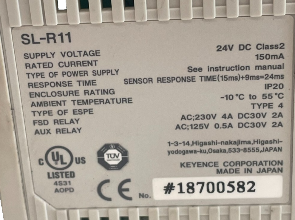 USED KEYENCE SL-R11 SAFETY CONTROL UNIT W/ SL-U2 POWER SUPPLY SLR11 - Image 6