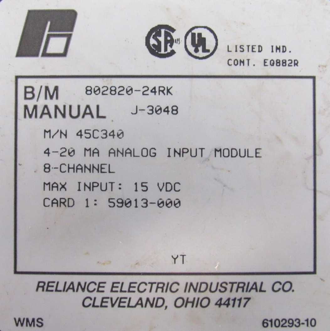 USED RELIANCE ELECTRIC 45C340 ANALOG INPUT MODULE 802820-24RK - Image 4