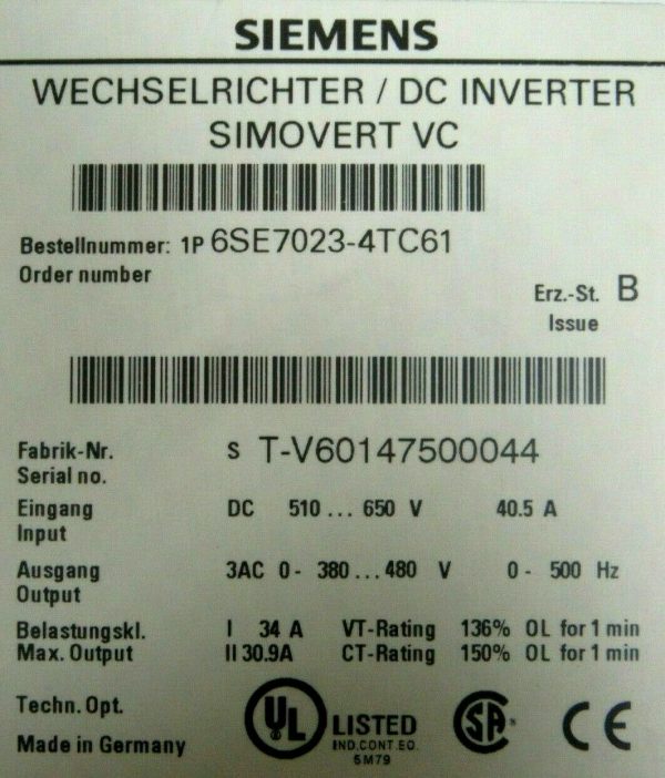 USED SIEMENS 6SE7023-4TC61 DC INVERTER 6SE70234TC61 - Image 5