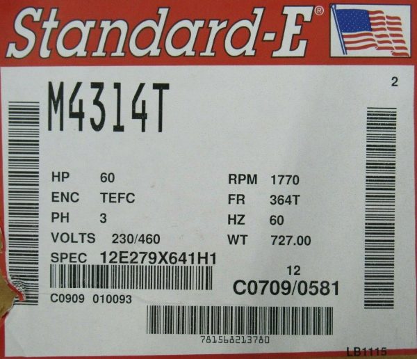 NEW BALDOR RELIANCE M4314T MOTOR 60HP 230/460V 12E279X641H1 1770 RPM - Image 7