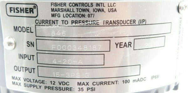 NEW EMERSON FISHER 846 TRANSDUCER 846-738-110664 4-20MA 15-3PSIG - Image 5