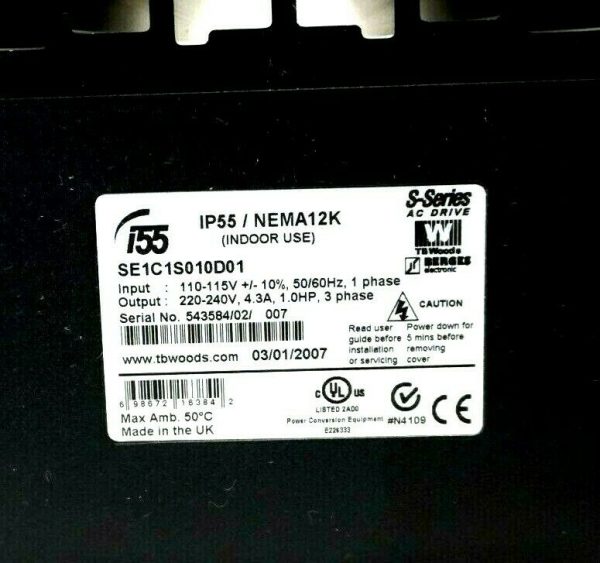 NEW TB WOODS SE1C1S010D01 AC DRIVE 110/115V 50/60HZ 1 PHASE - Image 4