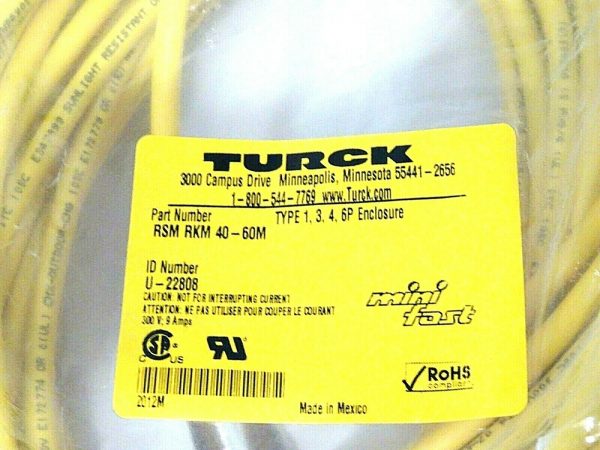 NEW TURCK RSM RKM 40-60M CORDSET U-22808 RSMRKM4060M - Image 3