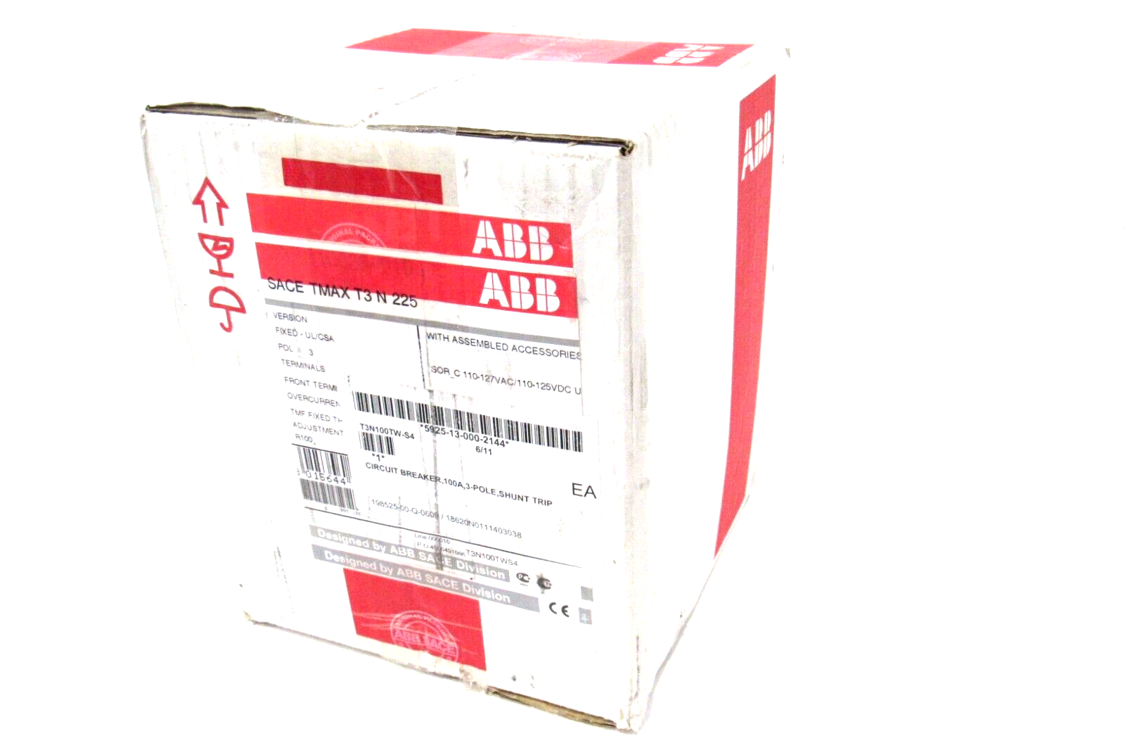 NEW ABB T3N100TWS4 CIRCUIT BREAKER SACE TMAX T3 N 225 100A 3 POLE