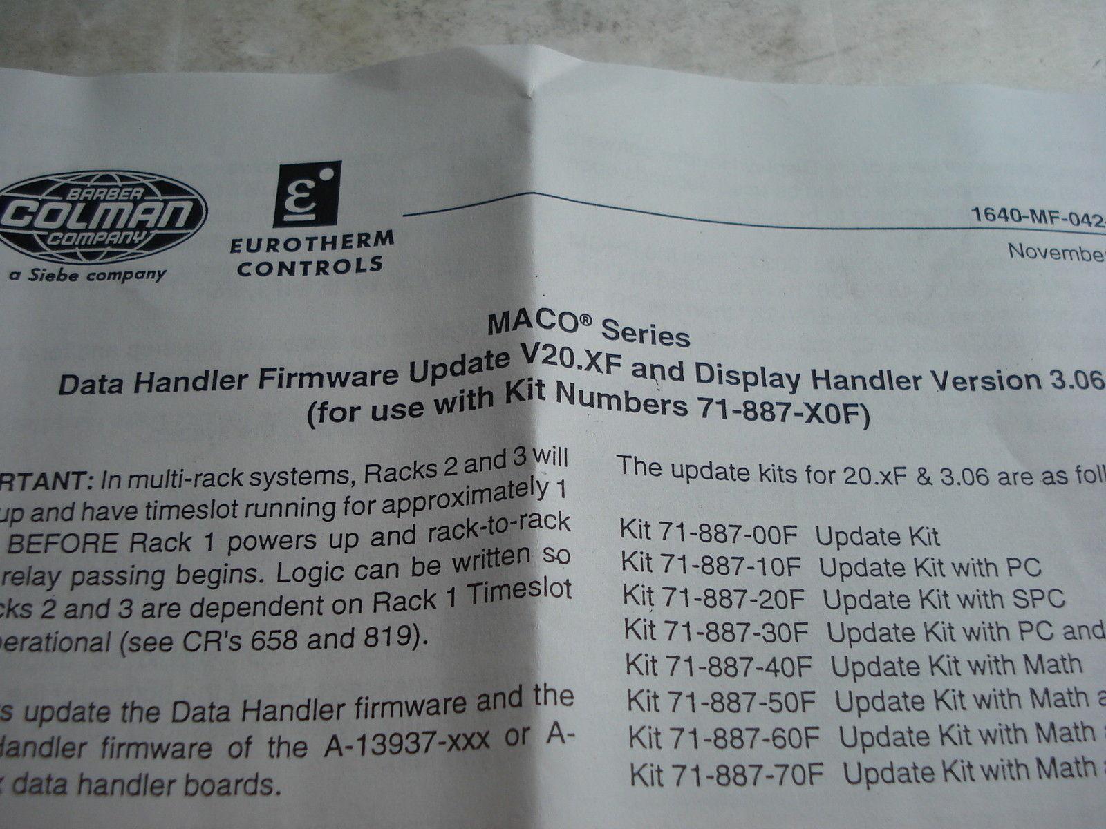 NEW BARBER COLMAN MACO SERIES DATA HANDLER FIRMWARE UPDATE V20.XF DISPLAY 3.06. - Image 3