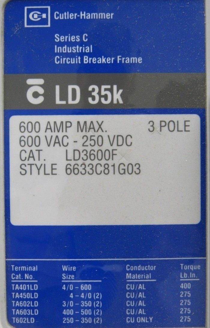 NEW CUTLER HAMMER 6633C81G03 CIRCUIT BREAKER LD3600F 600A 600VAC 250VDC SER C - Image 5