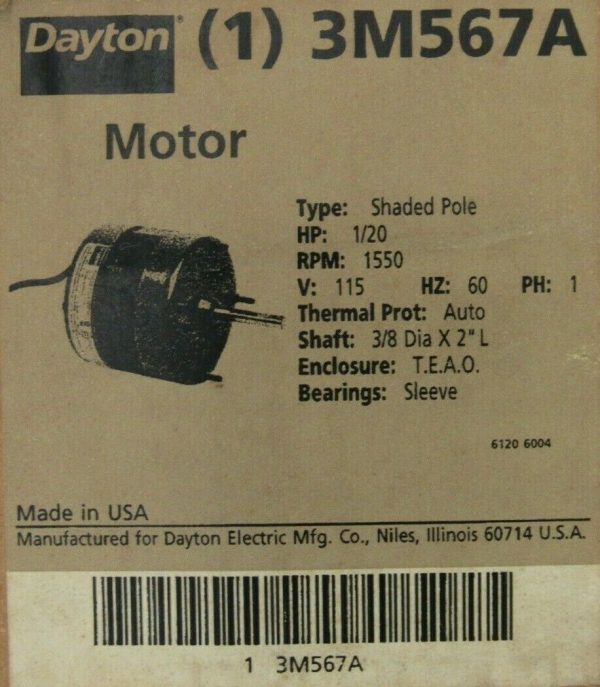 NEW DAYTON 3M567A MOTOR 1/20HP 1550HP 115V SHAFT 3/8"x2" - Image 5