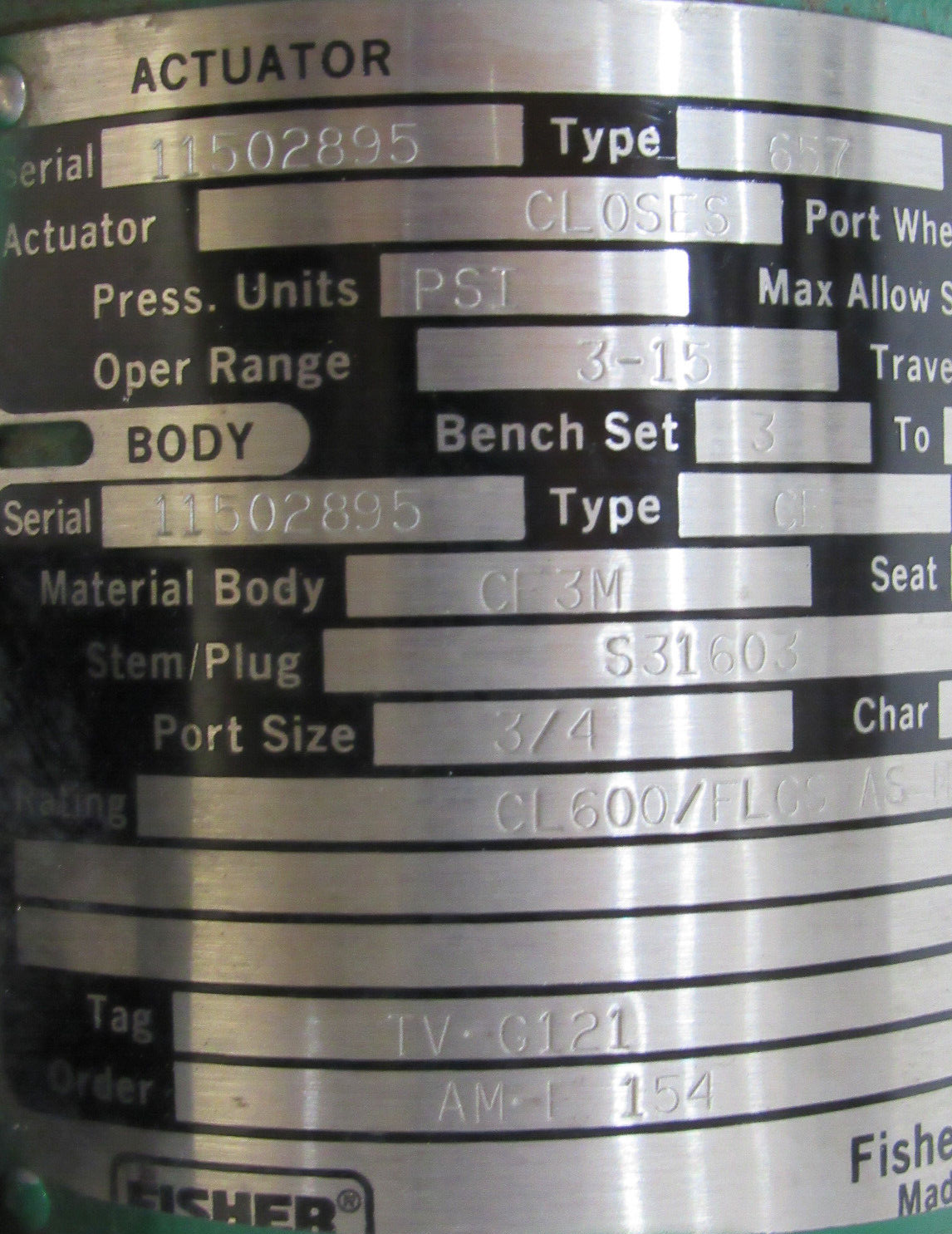 NEW FISHER TYPE 657 CONTROL VALVE 1" TYPE 3590 SIZE 30 - Image 7