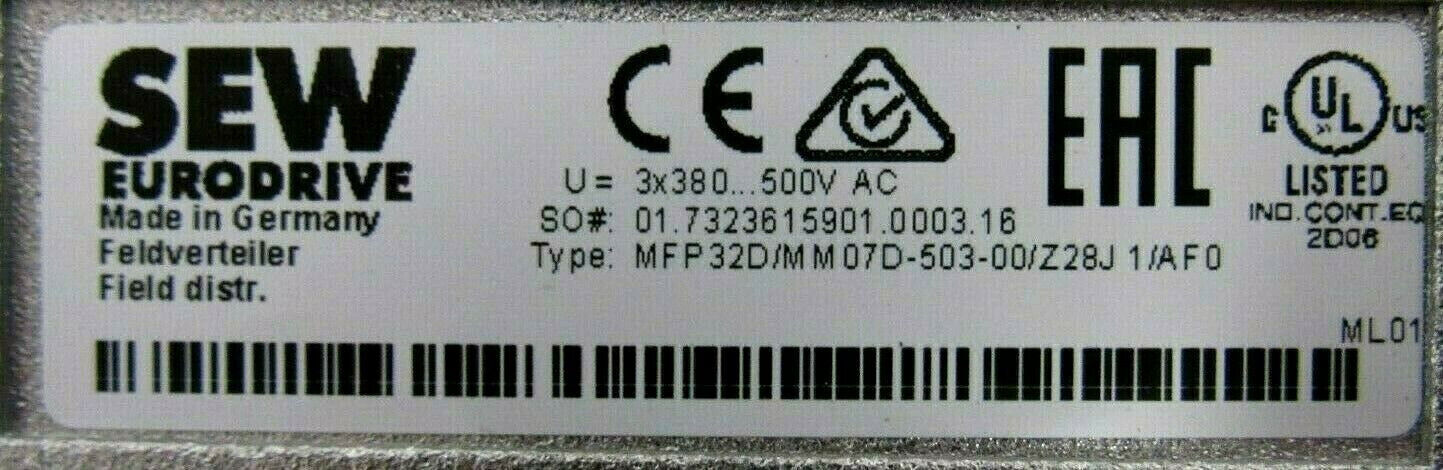 NEW SEW EURODRIVE MFP32D/MM07D-503-00/Z28J1/AF0 INTERFACE MM07D-503-00 0.75KW - Image 6