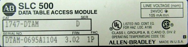 USED ALLEN BRADLEY 1747-DTAM DATA TABLE ACCESS MODULE FRN 3.02 SER D 1747DTAM - Image 5