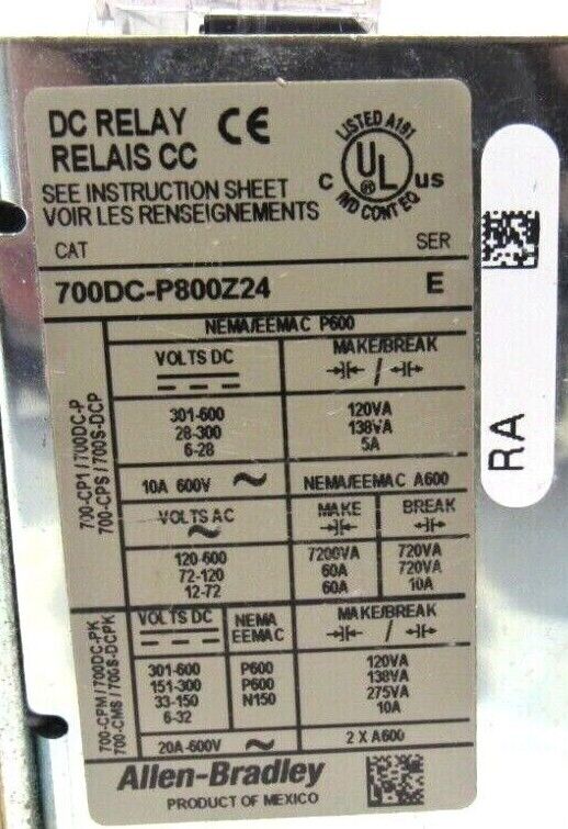 USED ALLEN BRADLEY 700DC-P800Z24 RELAY SER.E 700DCP800Z24 - Image 4
