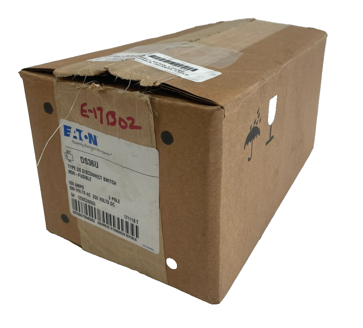 NEW EATON DS36U TYPE DS DISCONNECT SWITCH 100AMPS 3POLE 600V