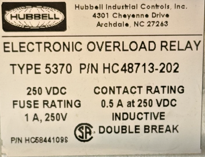 NEW HUBBELL 5370 HC48713-202 ELECTRONIC OVERLOAD RELAY HC48713202 - Image 6