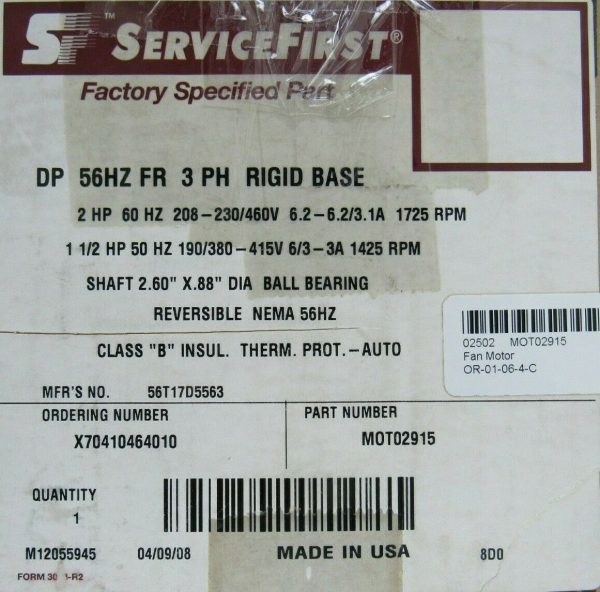 NEW MARATHON X70410464010 MOTOR 1.5-2HP 208-230/460V 56T17D5563B-P MOT02915 - Image 5