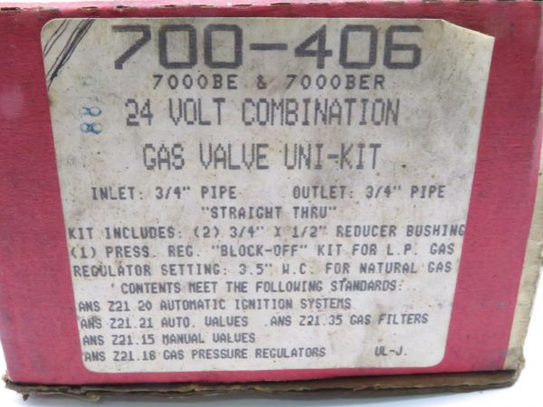 NEW ROBERT SHAW 700-406 GAS VALVE UNI-KIT 24 VOLT COMBINATION 700406 - Image 6