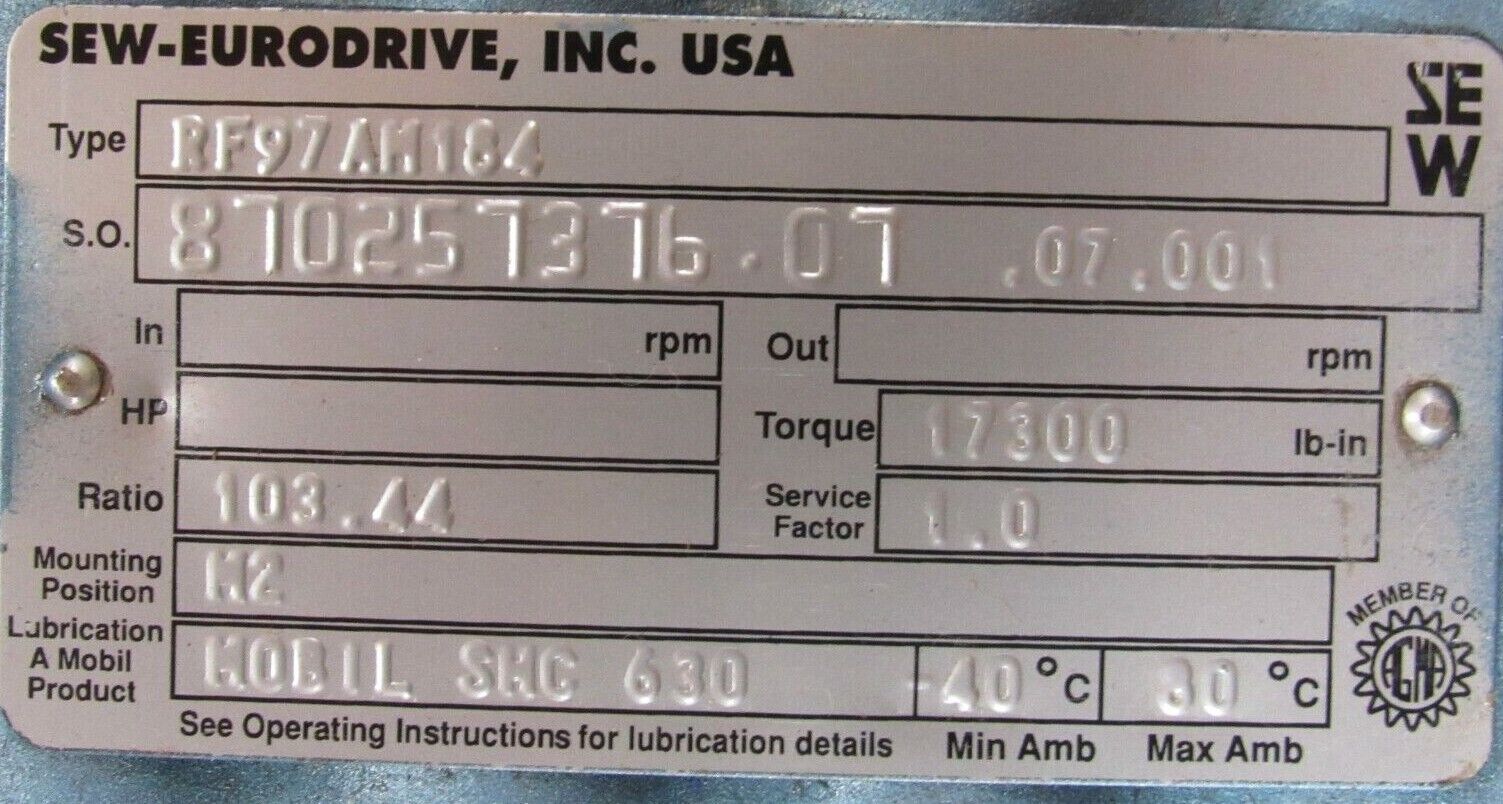 NEW SEW EURODRIVE RF97AM184 GEAR REDUCER 103.44:1 - Image 5