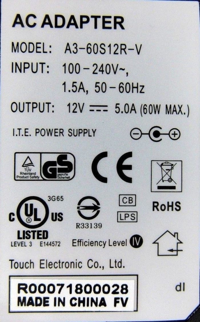 NEW TOUCH ELECTRONIC A3-60S12R-V AC ADAPTER A360S12RV - Image 4