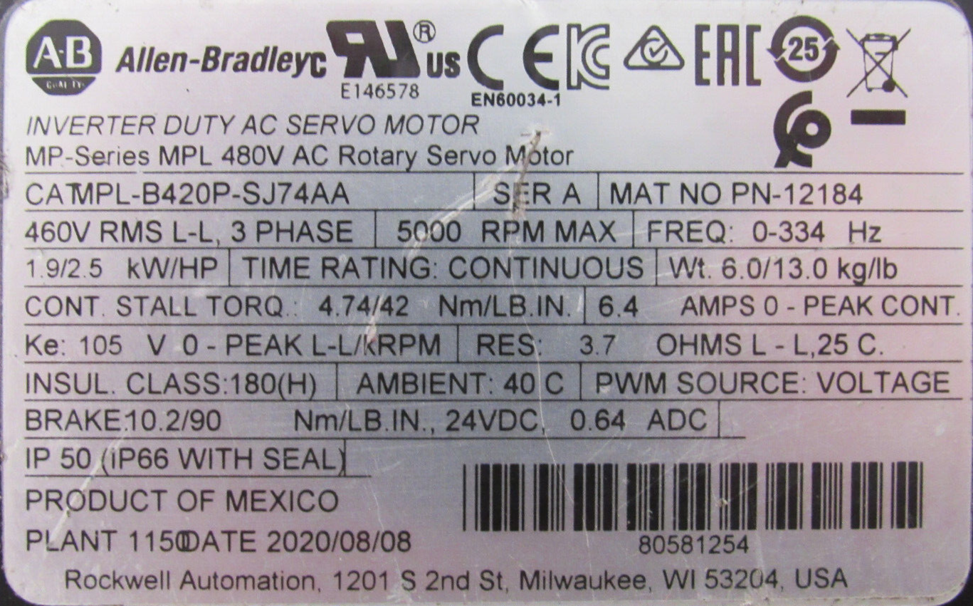 USED ALLEN BRADLEY MPL-B420P-SJ74AA SERVO MOTOR MPLB420PSJ74AA - Image 4