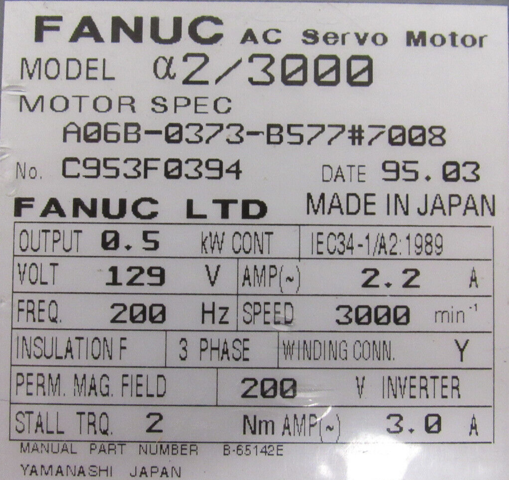 USED FANUC A06B-0373-B577#7008 SERVO MOTOR A2/3000 A06B0373B5777008 - Image 4