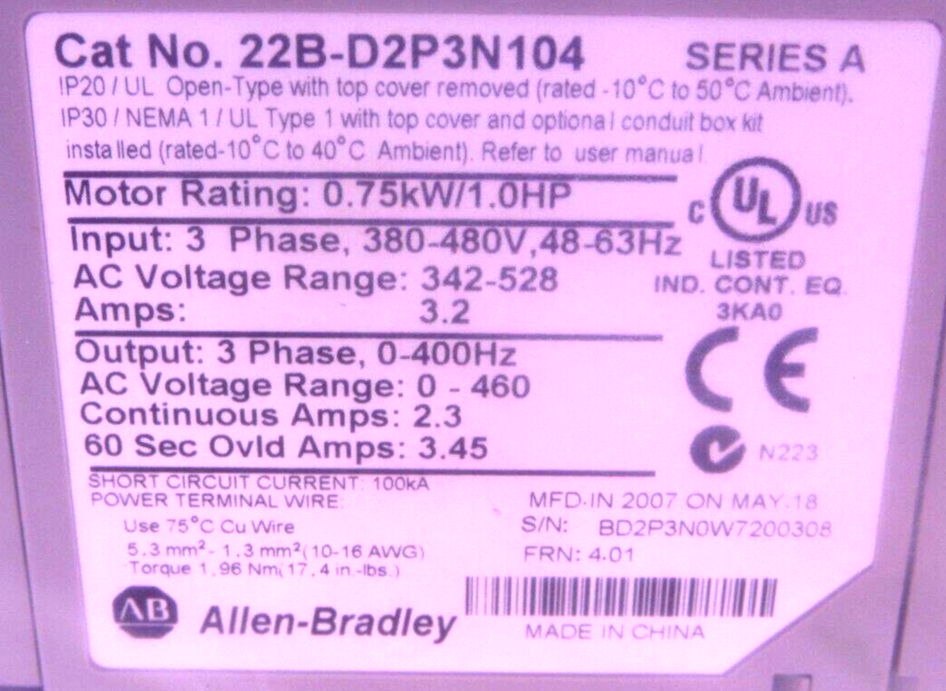 NEW ALLEN BRADLEY 22B-D2P3N104 POWERFLEX 40 AC DRIVE 22BD2P3N104 - Image 4