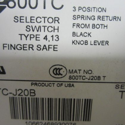NEW ALLEN BRADLEY 800TC-J20B SELECTOR SWITCH SER.T 800TCJ20B