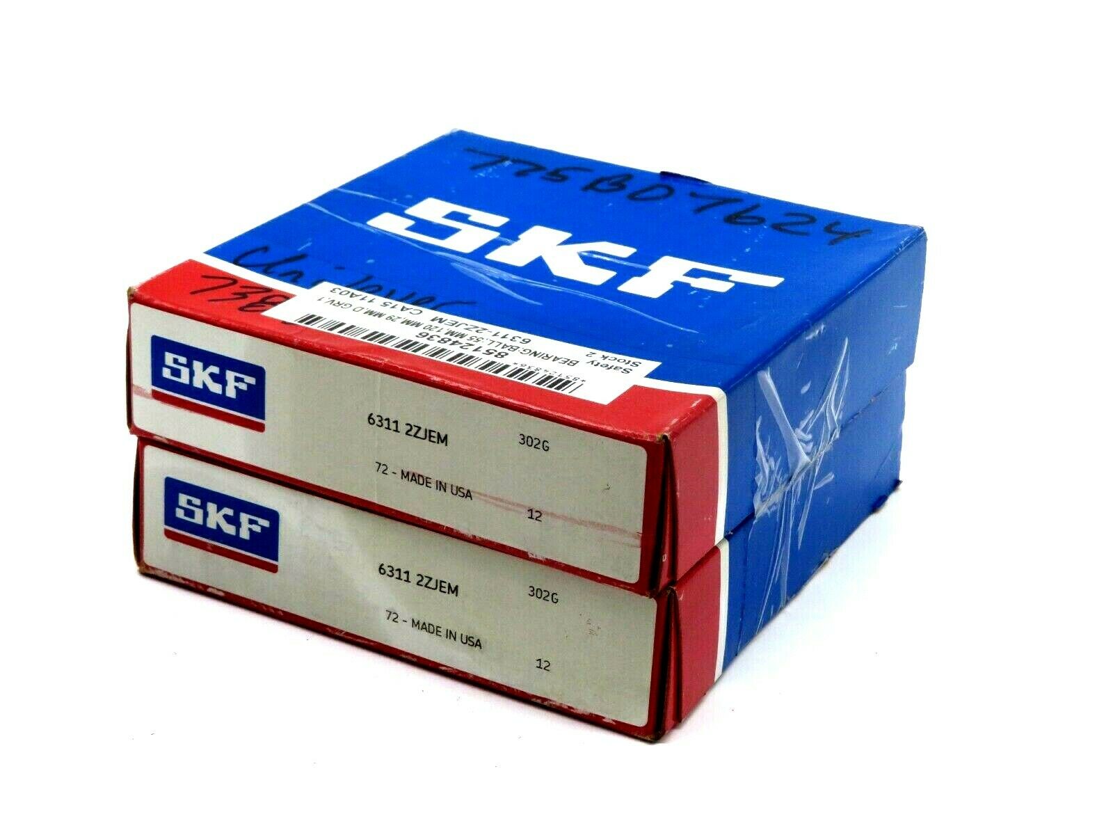 NEW LOT OF 2 SKF 6311-2ZJEM DEEP GROVE BALL BEARINGS 63112ZJEM