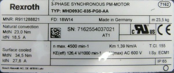 NEW REXROTH R911288821 SERVO MOTOR MHD093C-035-PG0-AA - Image 4