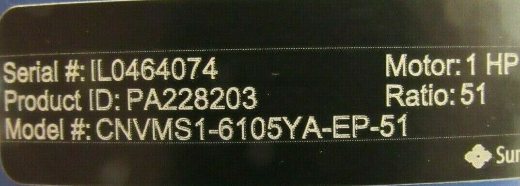 NEW SUMITOMO CNVMS1-6105YA-EP-51 GEARMOTOR 1HP 230/460V 51:1 ...