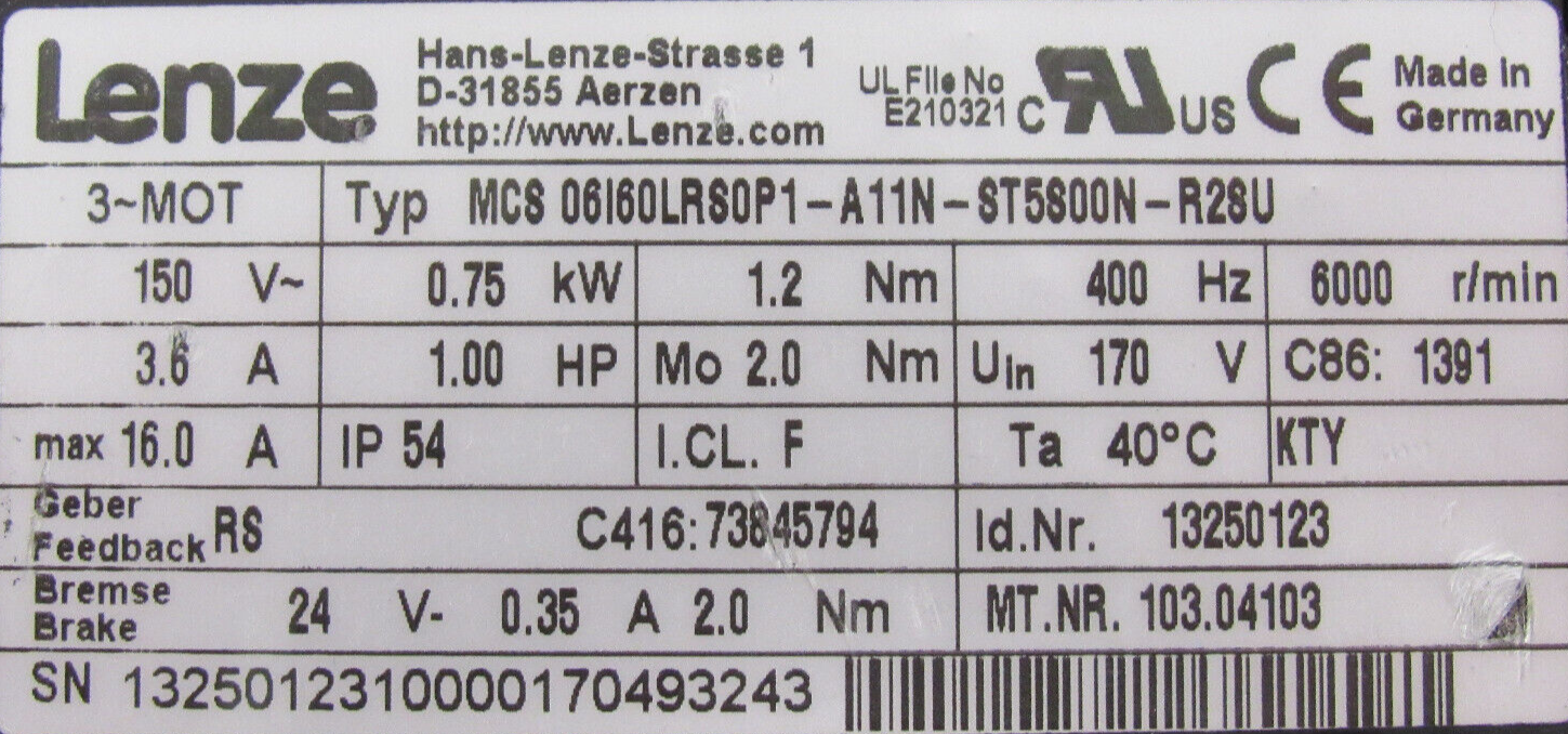 USED LENZE MCS06I60LRS0P1-A11N-ST5S00N-R2SU SERVO MOTOR - Image 5