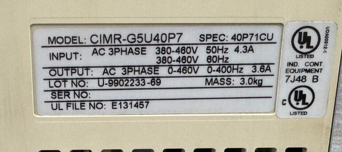 USED YASKAWA / ELECTROMOTIVE SYSTEMS CIMR-G5U40P7 VARISPEED AC DRIVE 40P71CU - Image 5
