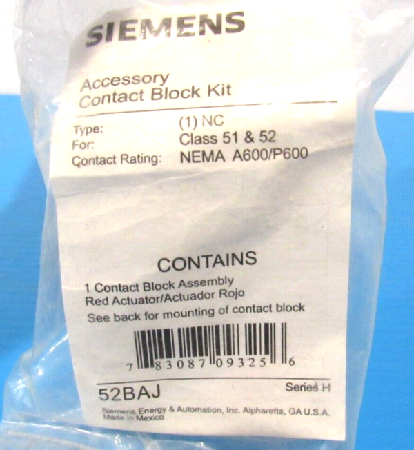 LOT OF 6 NEW SIEMENS 52BAJ CONTACT BLOCKS SER.H - SB Industrial Supply ...