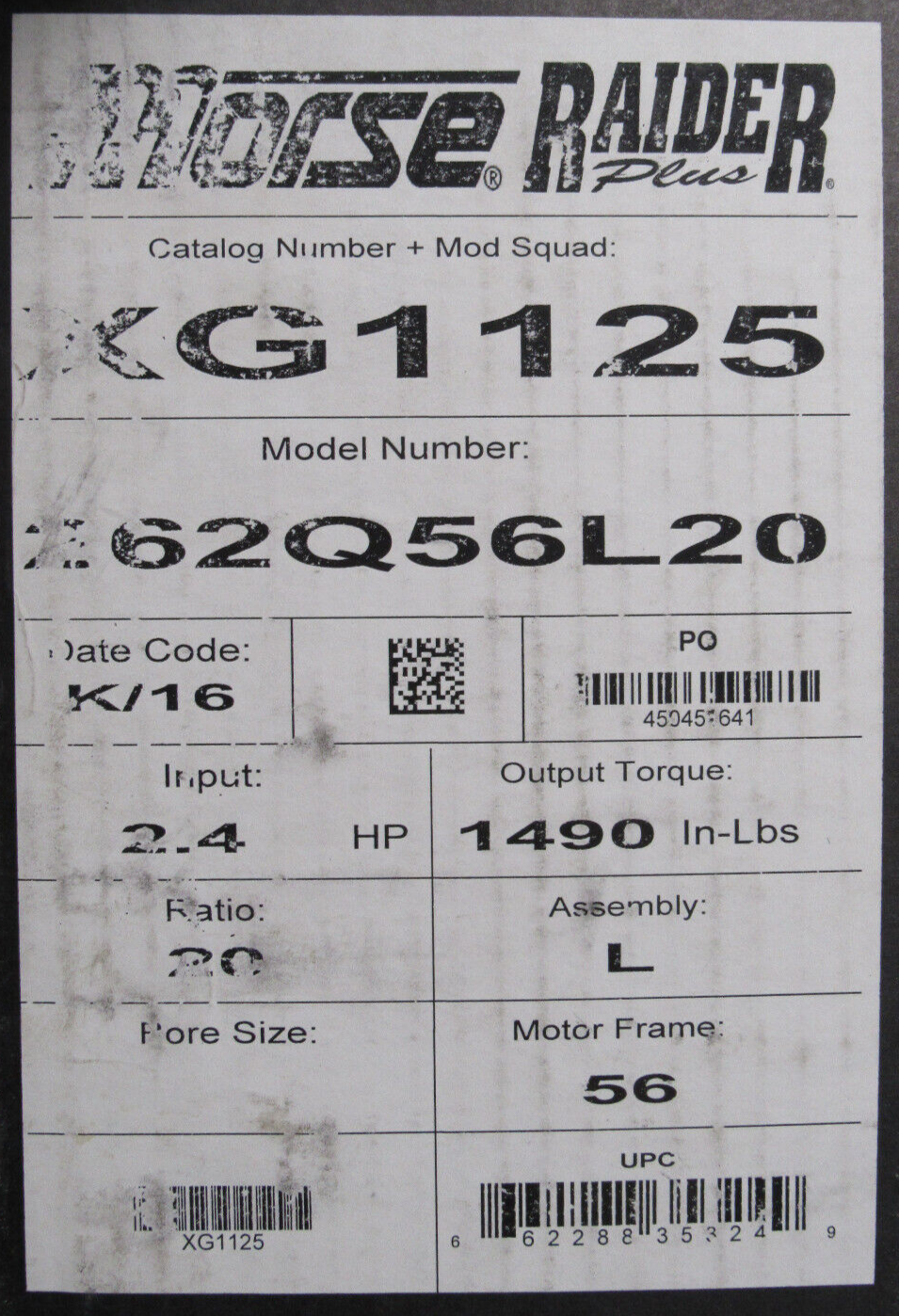 NEW MORSE 262Q56L20 GEAR REDUCER 20:1 XG1125 - SB Industrial