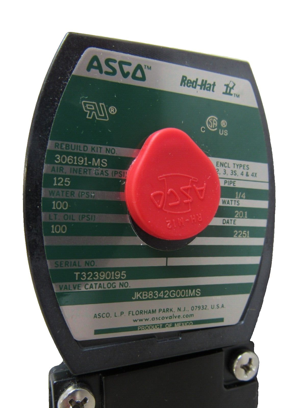 NEW ASCO JKB8342G001MS SOLENOID VALVE 120/60 - Image 3