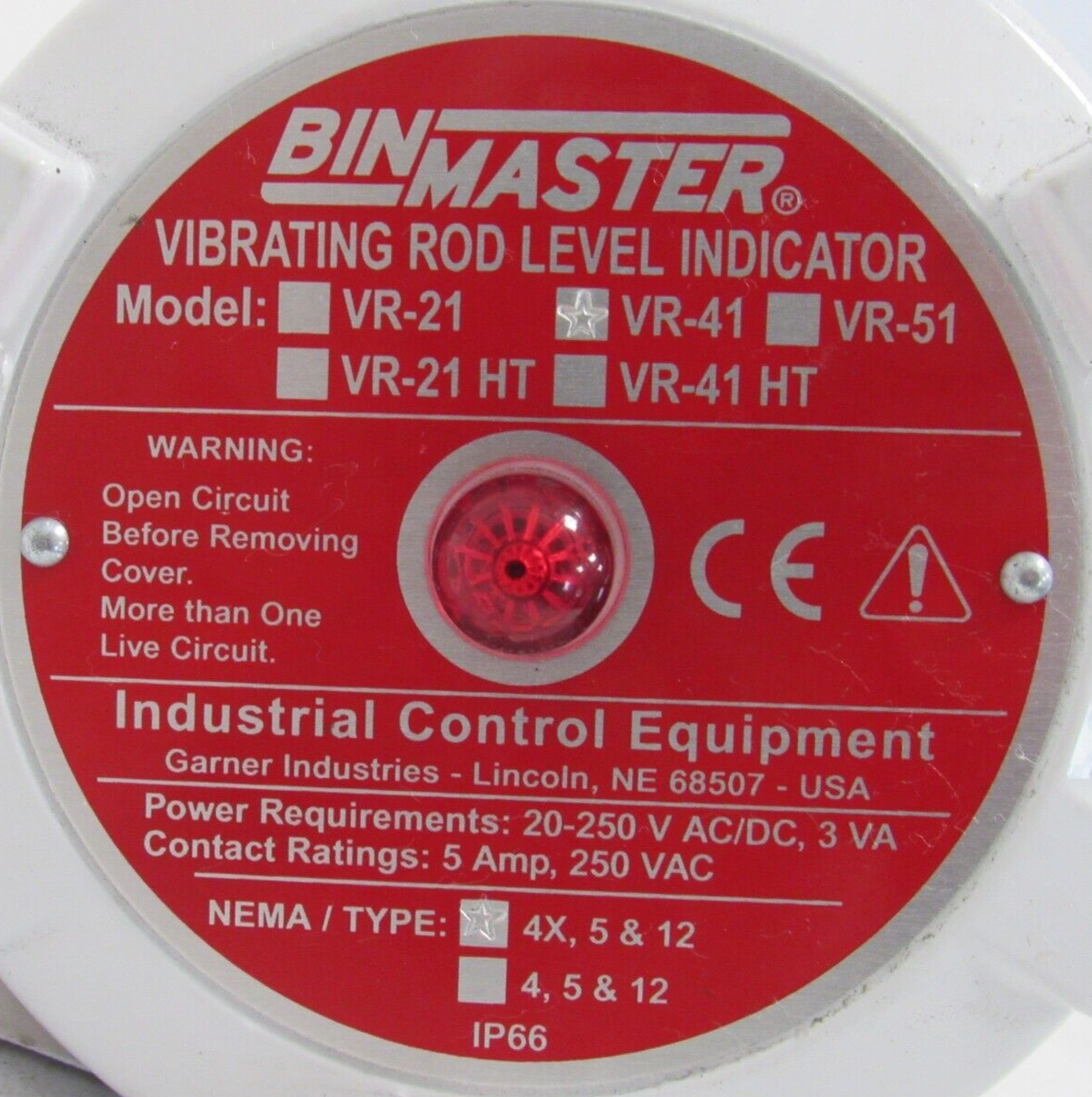 NEW BIN MASTER VR-41 VIBRATING ROD LEVEL SENSOR VR41.XX.G018.STD VR41 - Image 5