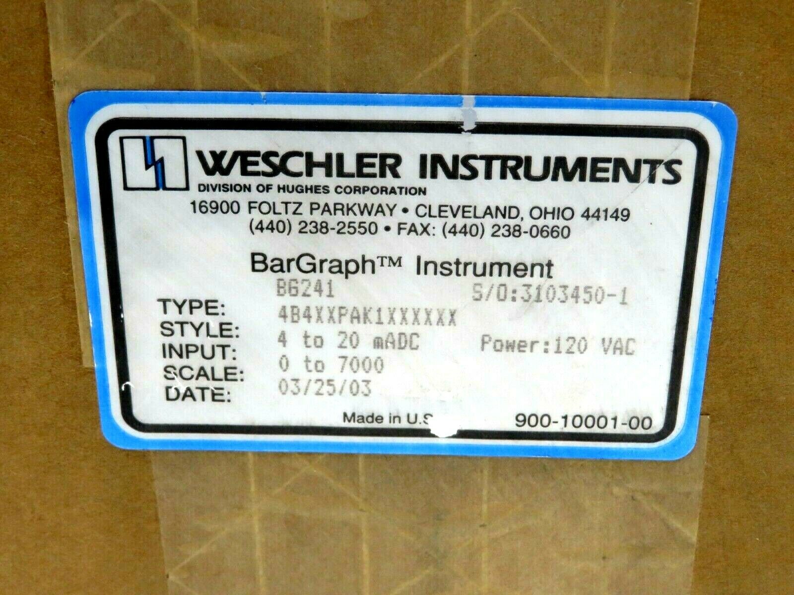 Weschler Instruments NEW SEALED WESCHLER INSTRUMENTS BG241 BAR GRAPH METER 120VAC ...