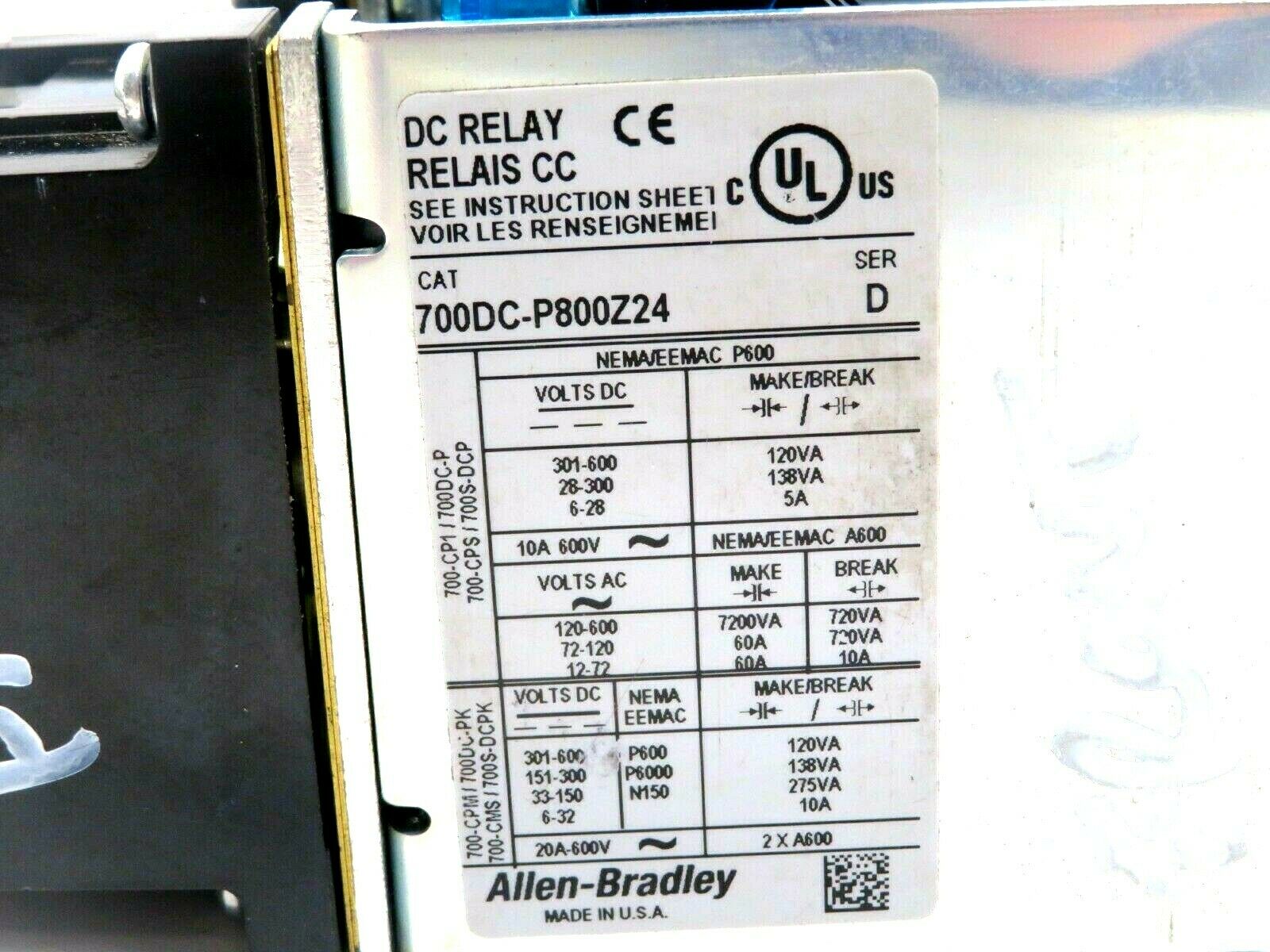 NEW ALLEN BRADLEY 700DC-P800Z24 RELAY TYPE P SERIES D 700DCP800Z24 - Image 4