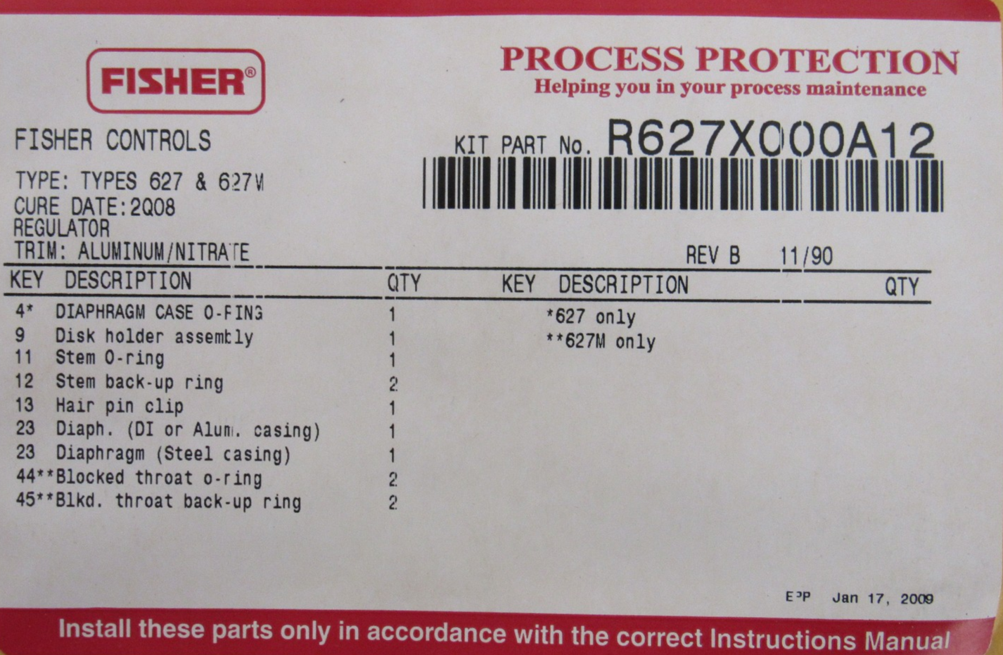 NEW FISHER R627X000A12 REPAIR KIT 627 & 627M - SB Industrial Supply, Inc.
