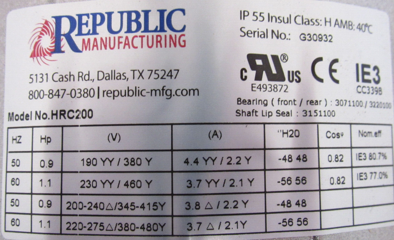 NEW REPUBLIC HRC200 HIGH PRESSURE REGENERATIVE BLOWER - Image 4