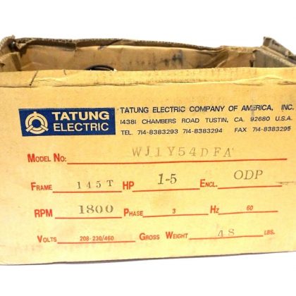NEW TATUNG ELECTRIC WJ1Y54DFA 3 PHASE INDUCTION MOTOR 1.5 HP 1720 RPM