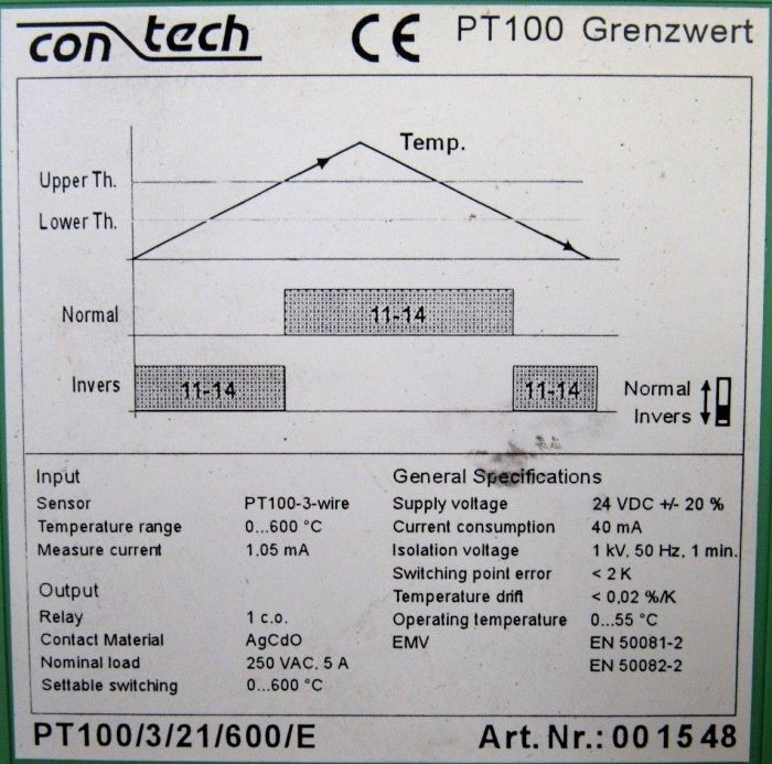 NEW CONTECH PT100/3/21/600/E MODULE PT100321600E 001548 - Image 5