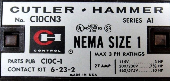 NEW CUTLER HAMMER C10CN3 CONTACTOR SIZE 1 SER A1 - Image 5
