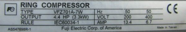 NEW FUJI ELECTRIC VFZ701A-7W RING COMPRESSOR 208-230/460V 6.7HP VFZ701A7W - Image 7
